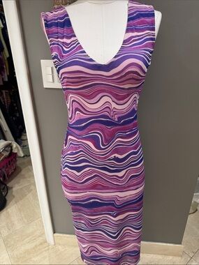 Sleeveless Midi Dress in Pink and Purple Wave Print by AFRM